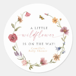 Sticker Rond CAMILLA Papillon Fleur sauvage Baby shower fille