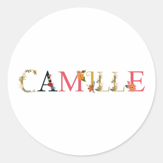 Sticker Rond CAMILLE Prénom Élégant Brodé (Devant)