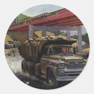 Sticker Rond Camion à benne basculante d'entreprise vintage sur