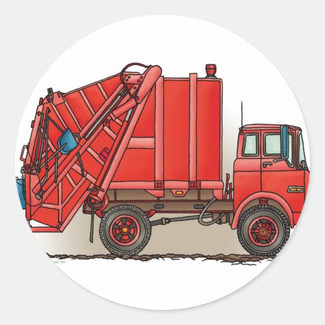 Sticker Rond Camion à ordures rouges (Devant)