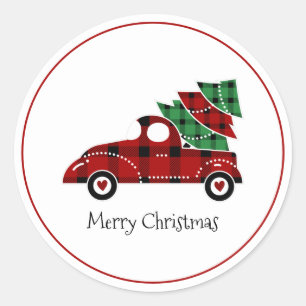Sticker Rond Camion antique rouge Joyeux Noël Fêtes