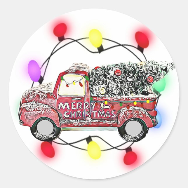 Sticker Rond Camion avec feux d'arbres de Noël et arbre (Devant)