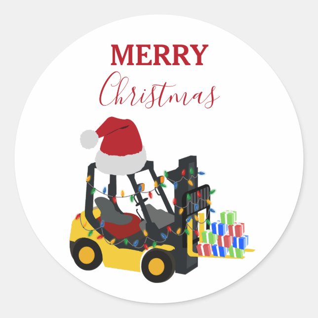 Sticker Rond Camion chariot élévateur de Noël (Devant)