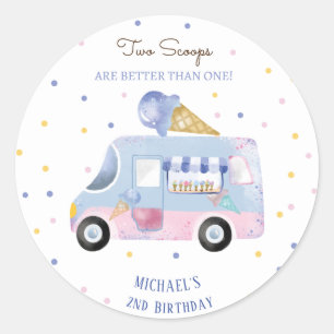 Sticker Rond Camion crème glacée 2 scoops deuxième anniversaire