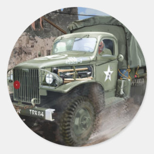 Sticker Rond Camion d'armée américain de 2ÈME GUERRE MONDIALE
