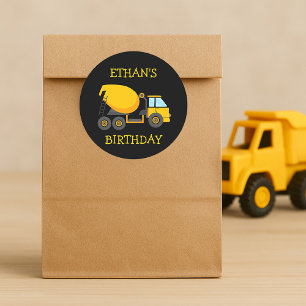 Sticker Rond Camion de ciment jaune enfant noir fête d'annivers