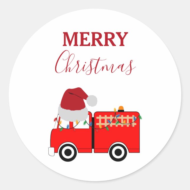 Sticker Rond Camion de feu rouge de Noël (Devant)