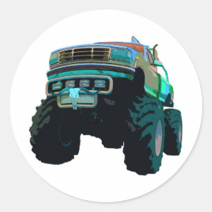 Sticker Rond Camion de monstre bleu