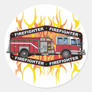 Sticker Rond Camion de pompiers de sapeur-pompier