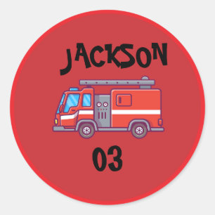 Sticker Rond Camion de pompiers Fête Anniversaire Classique