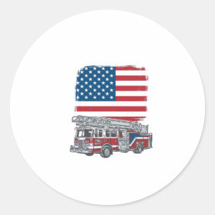 Sticker Rond Camion de pompiers patriotique drapeau américain v