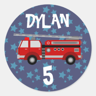 Sticker Rond Camion d'incendie Espace bleu Anniversaire