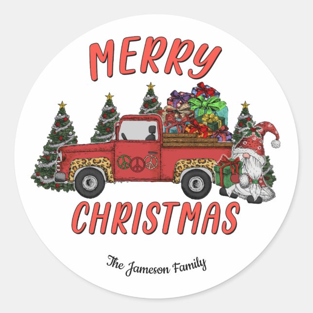 Sticker Rond Camion Gnome Arbre de Noël (Devant)