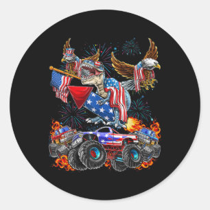 Sticker Rond Camion Monstre Aigle Dinosaure 4 Juillet Amérique 