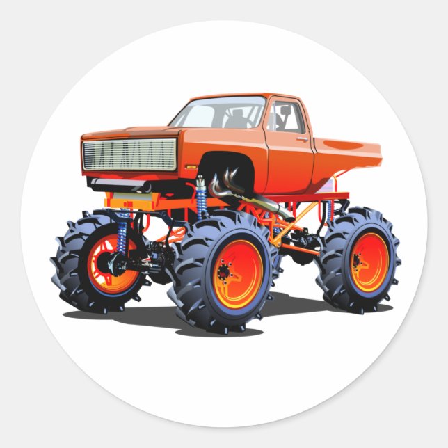Sticker Rond Camion monstre de dessin animé (Devant)