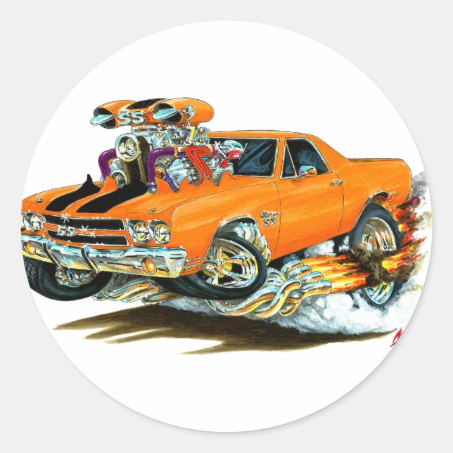 Sticker Rond Camion Orange-Noir El Camino 1970 (Devant)