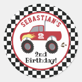 Sticker Rond Camion Red Monster Anniversaire Camions de course