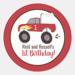 Sticker Rond Camion Red Monster Anniversaire Favoriser