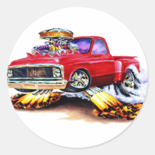 Sticker Rond Camion rouge Chevy C10 1970-72