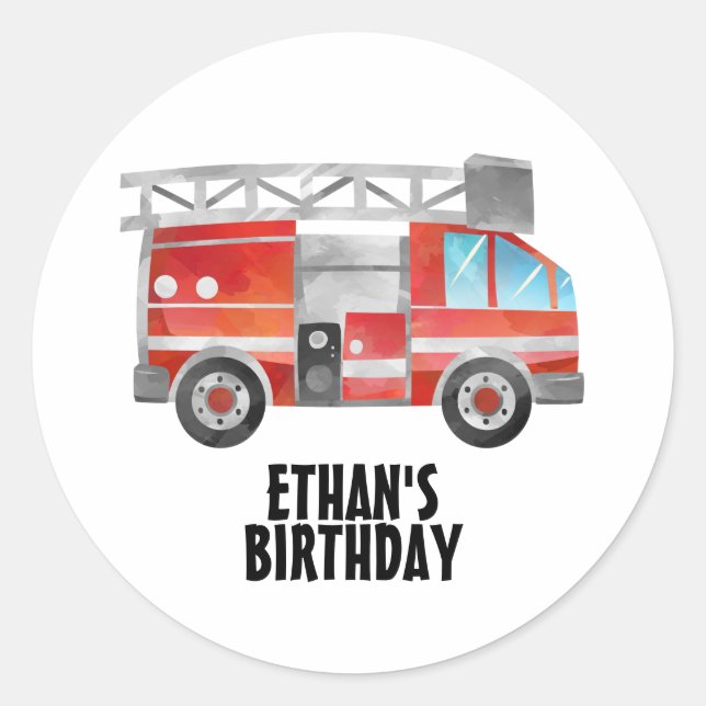 Sticker Rond Camion rouge sur la fête d'anniversaire de l'enfan (Devant)