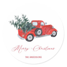 Camion rouge Vintage rustique avec arbres de Noël