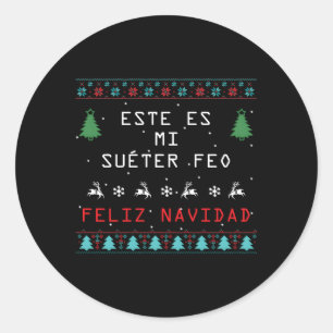 Sticker Rond Camisa De Navidad Suã©Ter Feed Mal En Espagnol