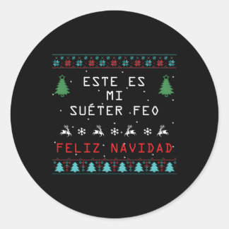 Sticker Rond Camisa De Navidad Suã©Ter Feed Mal En Espagnol