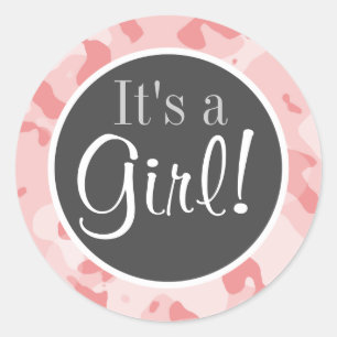 Sticker Rond Camo rose bébé; Camouflage