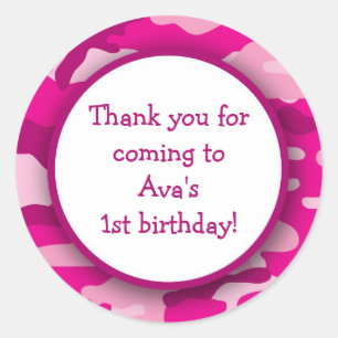 Sticker Rond Camo rose chaud Anniversaire Fête Favoriser Sticke