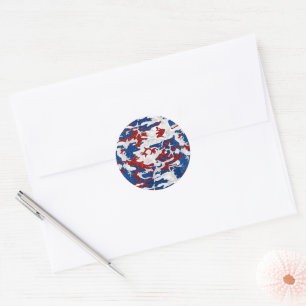 Sticker Rond Camo rouge, blanc et bleu 4e juillet Parties scint