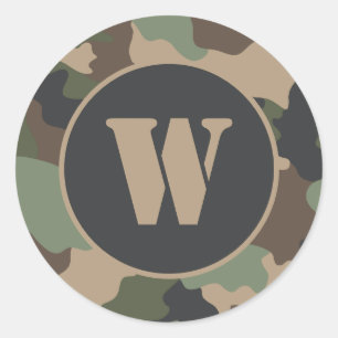 Sticker Rond Camouflage Bois Camo Kaki Tan Noir Monogramme