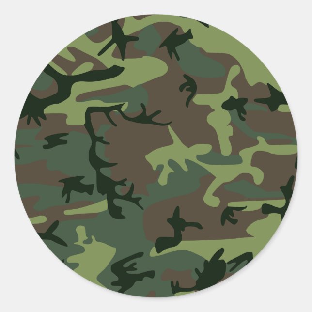 Sticker Rond Camouflage Camo Green Brown Pattern (Devant)