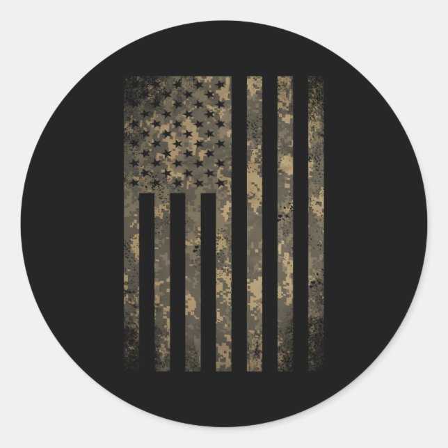 Sticker Rond Camouflage Drapeau Américain Imprimer Camo Militai (Devant)