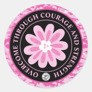 Sticker Rond Camouflage Fleur Pailletée Sensibilisation au Canc