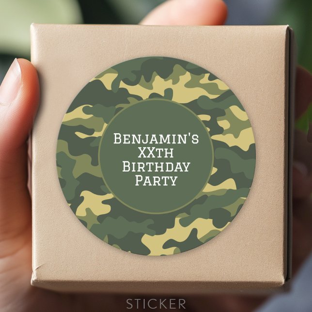 Sticker Rond Camouflage militaire Anniversaire de fête Thème Pe (Custom Sticker for Party Favors and Envelopes)