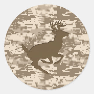 Sticker Rond Camouflage numérique beige du désert Motif de camé