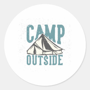 Sticker Rond camp à l'extérieur avec tente camping