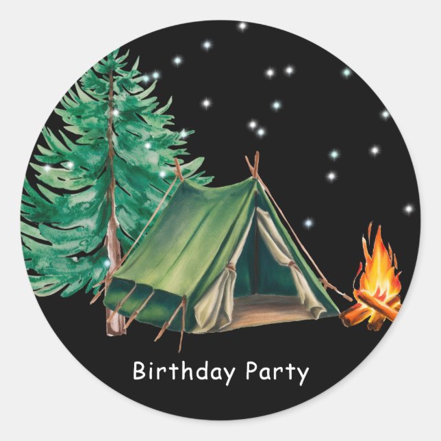 Sticker Rond Camp branché Out Boy's Birthday Party (Devant)