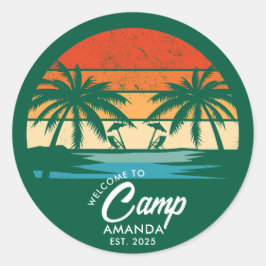 Sticker Rond Camp de plage personnalisé Bachelorette Party pers