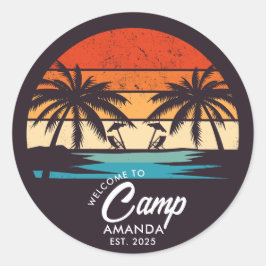 Sticker Rond Camp de plage personnalisé pour enterrement de vie