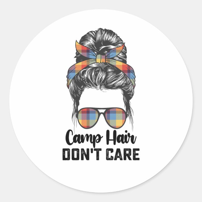 Sticker Rond Camp Hair s'en fiche Messy Bun (Devant)