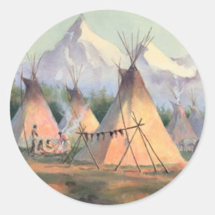 Sticker Rond CAMP INDIEN de TIPI par SHARON SHARPE