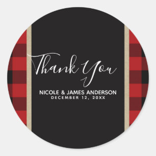 Sticker Rond Campagnard Rustique Rouge Noir Buffalo Plaid Moder