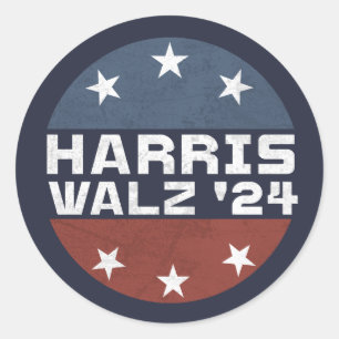 Sticker Rond Campagne Harris Walz 2024 Drapeau USA