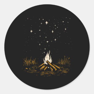 Sticker Rond Campement Vintage Étoiles Camping Randonnée Extéri