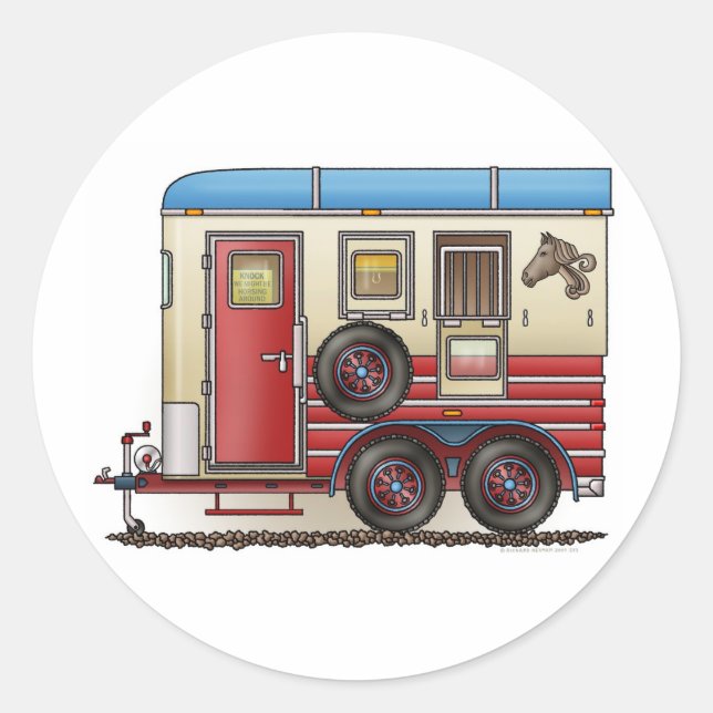 Sticker Rond Camper de remorque à cheval (Devant)