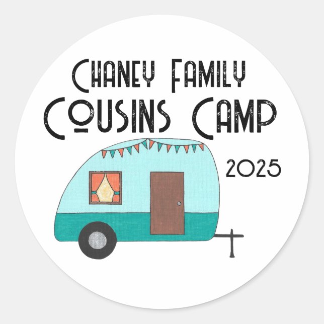 Sticker Rond Camper Rétro Camp Cousins (Devant)