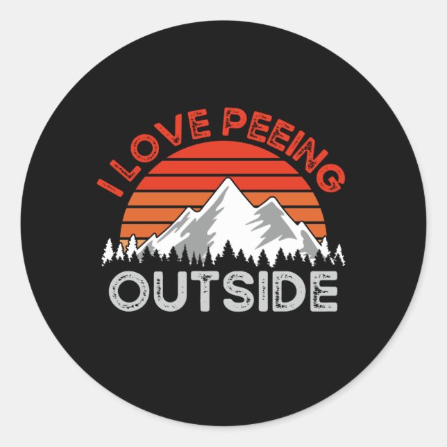 Sticker Rond Camping Amusant, J'Aime Pisser Dehors (Devant)