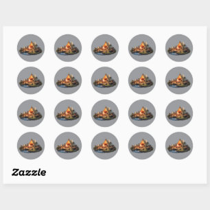 Sticker Rond Camping Avec Des Amoureux
