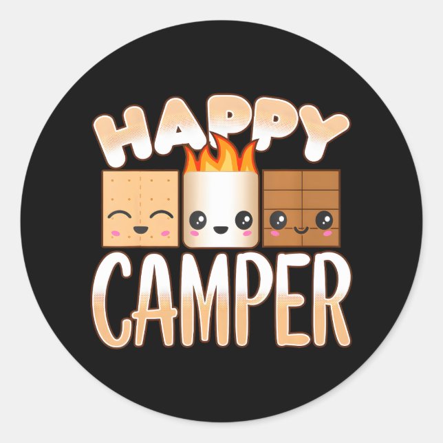 Sticker Rond Camping Camping Amis extérieurs Smores heureux (Devant)